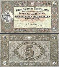 *5 frankov Švajčiarsko 1947-52 P11 UNC - Kliknutím na obrázok zatvorte -